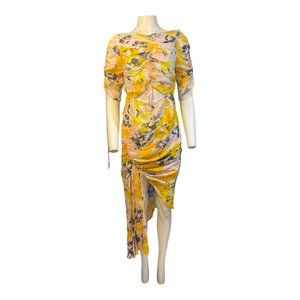 Alice McCall Soiree Dress Saffron Floral Midi Asymmetrical